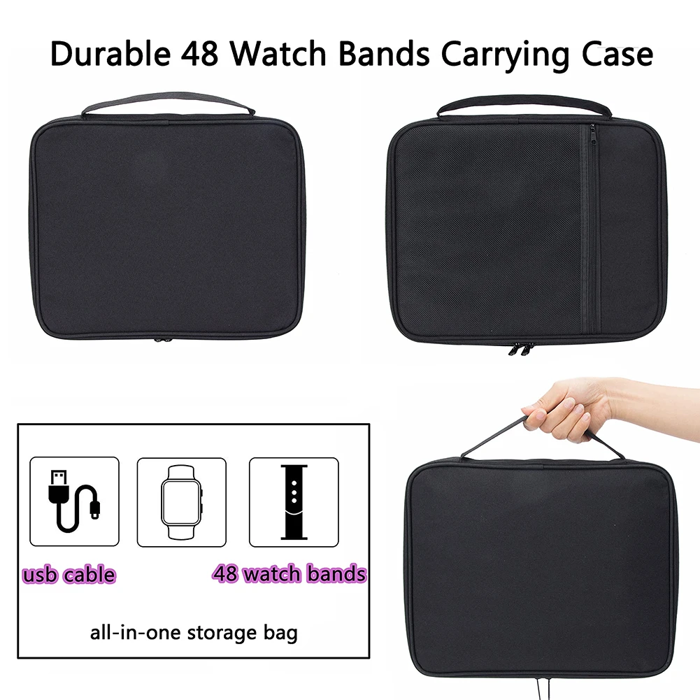 

Universal 48 Slots Watchband Storage Bag Travel Pouch Portable Watch Strap Box Charging Cable Organizer Holder Carrying Case