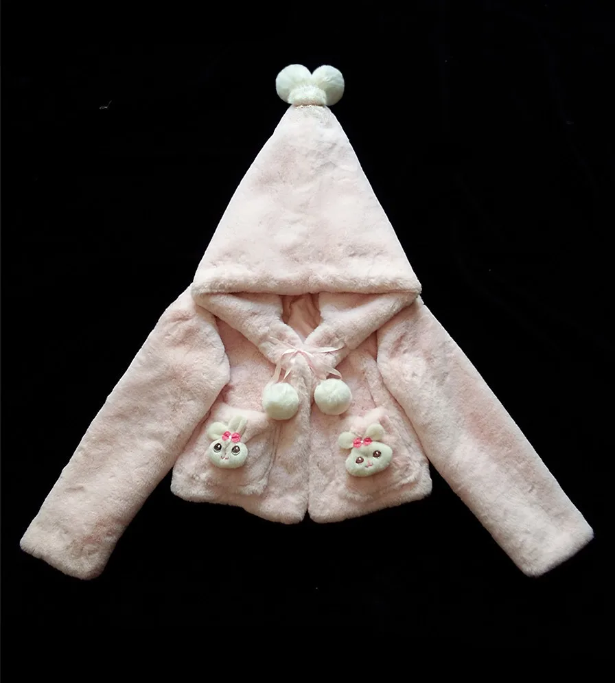 

Winter cute short princess Lolita rabbit ears plush witch coat thickening keep warm victorian shirt loose gothic lolita shirt