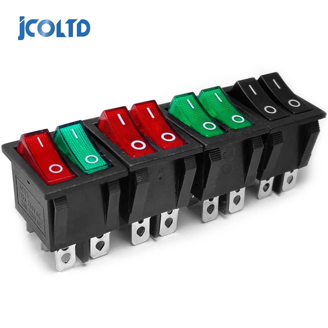 Double Boat Rocker Switch 6 Pin On-Off With Green Red Light 20A 125VAC