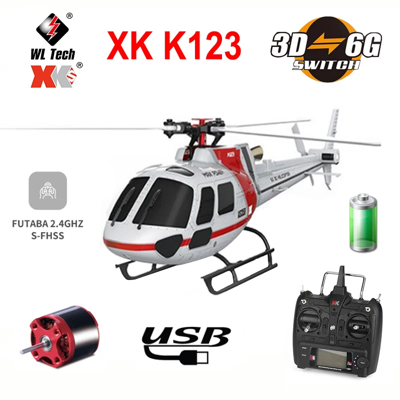 Original RC XK K123 2.4GHz 6CH Brushless 3-Blade RC Helicopter RTF Version with 3D and 6G System Helicopter