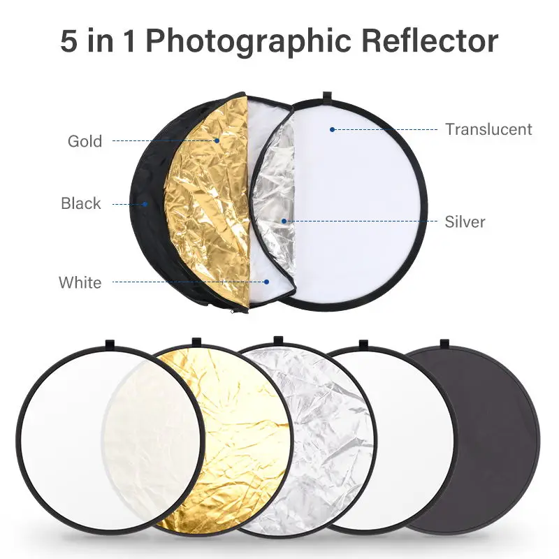 60cm Reflector 5 in 1 Round Shape Collapsible Refletor Photography Studio Strobe Head Monolight Disc Diffuer with Carrying Bag