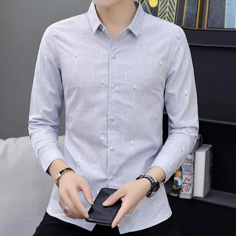 Men's Cotton Soft Lapel Floral Popular Shirts High Quality Spring Autumn Long Sleeve Tops Handsome Business Casual Slim Cardigan