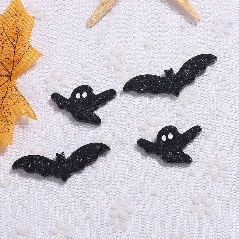 20Pcs Glitter Resin Cabochons  Flatback Cartoon Bat  Ghost Charms  for Pendants Earrings Diy Keychain Parts