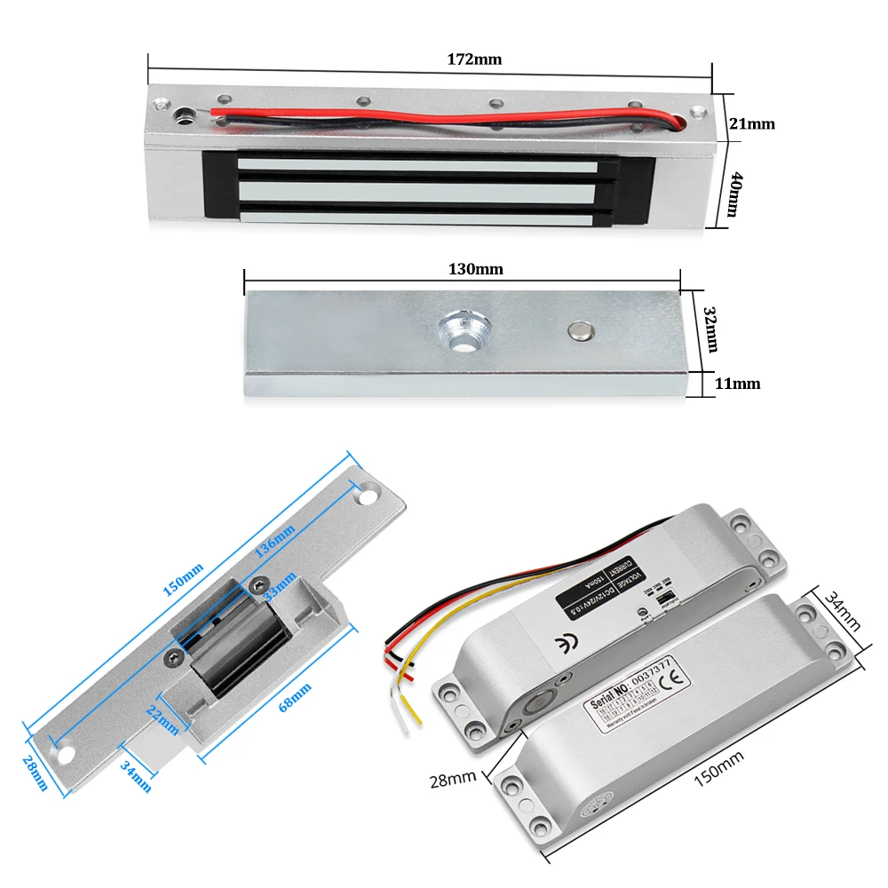 RFID Access Control System Kit Standalone Controller Keypad 1000 Users Electronic Door Lock  Power Supply 125KHz ID Keyfobs Tags