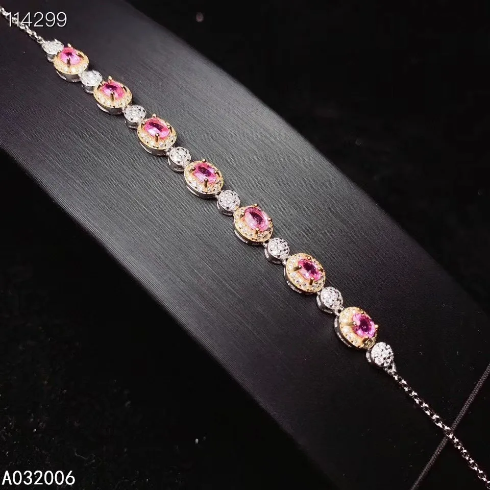 

KJJEAXCMY fine jewelry 925 sterling silver inlaid natural pink sapphire bracelet classic female support testing