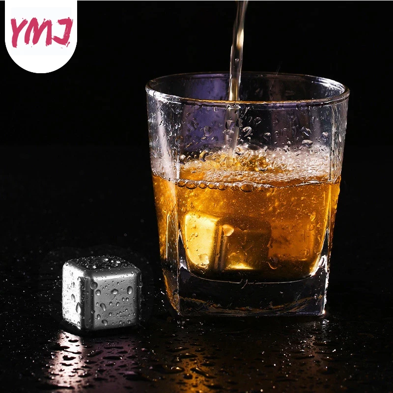 Food Grade 304 Stainless Steel Ice Cubes Reusable Chilling Stones for Whiskey Wine Fast Cooling Cold Longer Drinking Tool Set