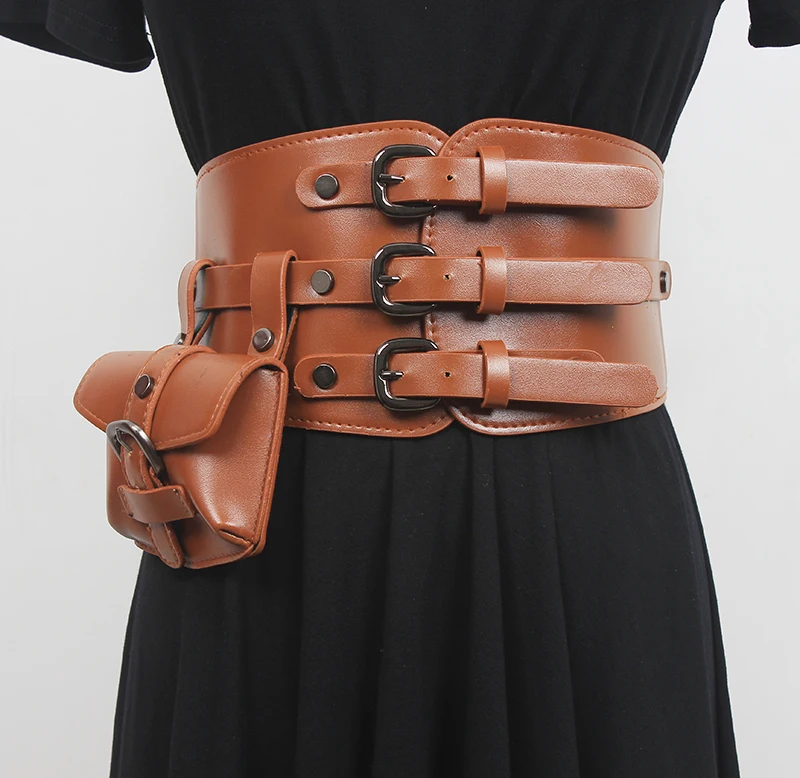 

Women's Runway Fashion PU Leather Elastic Bag Cummerbunds Female Dress Corsets Waistband Belts Decoration Wide Belt R2846