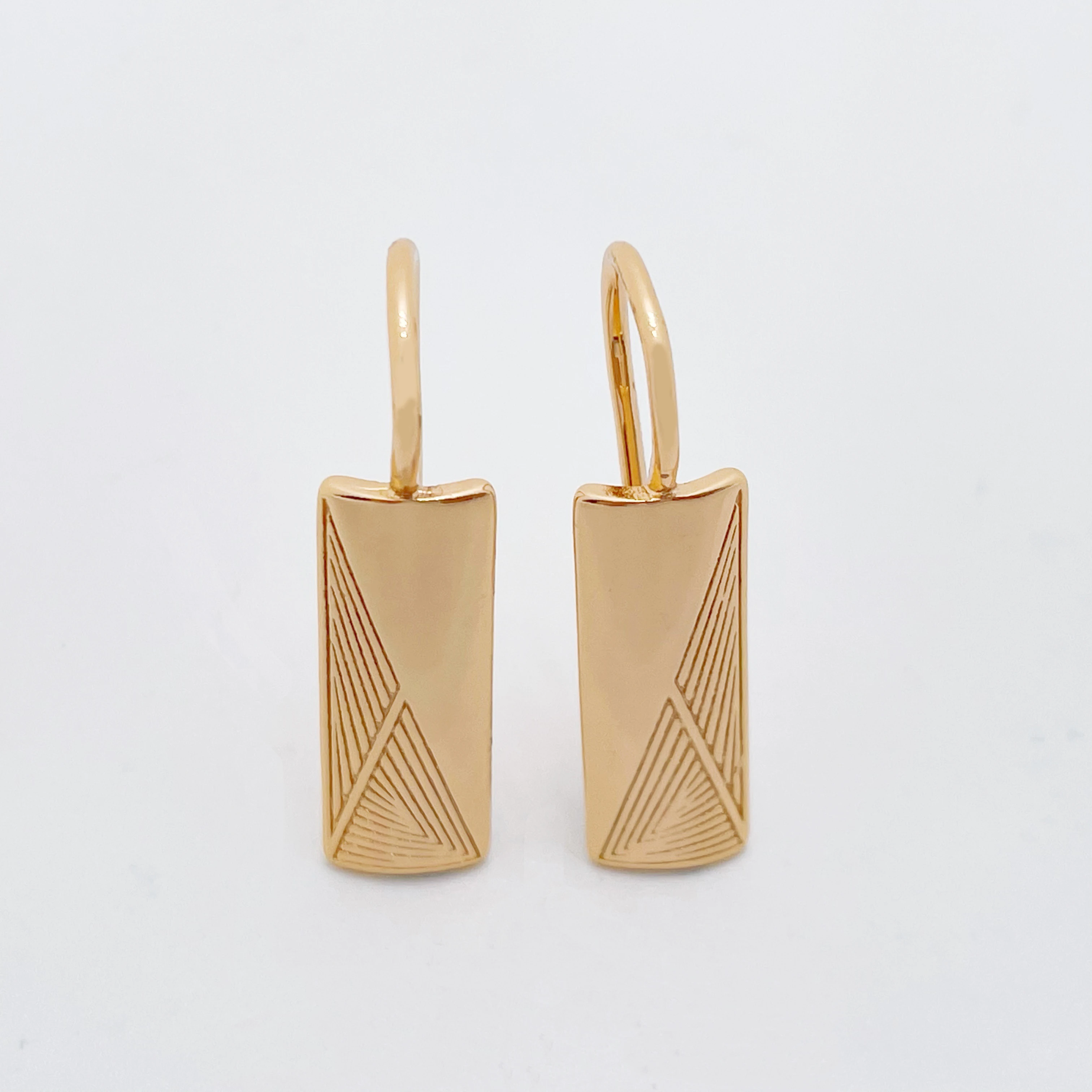 New Fashion Simple Long Glossy Triangle Carved Unusual Women 585 Rose Gold Dangle Earrings Vintage Daily Jewelry