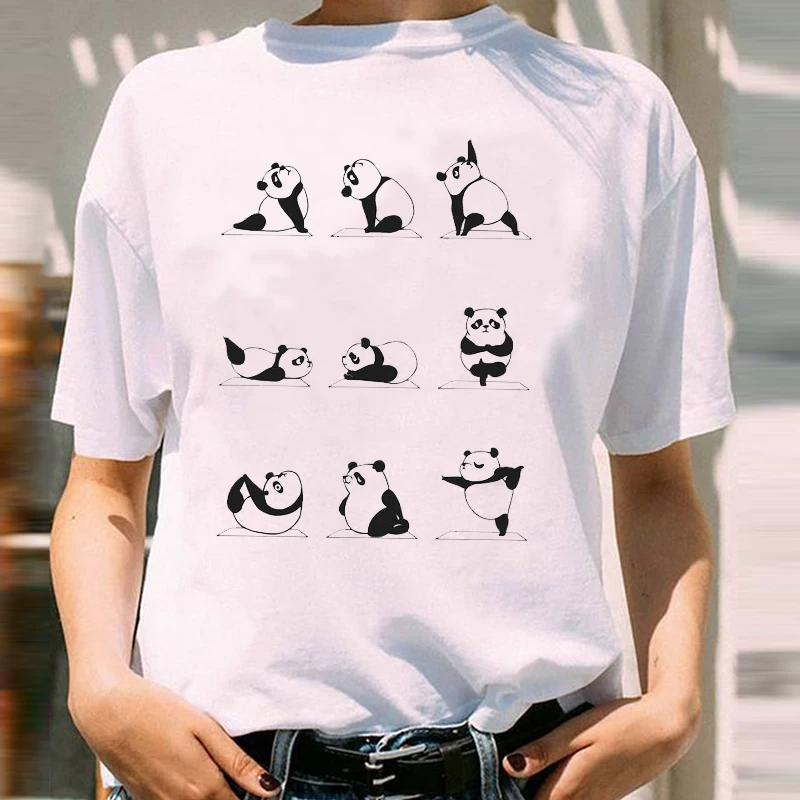 Women Sweet Funny Panda Cartoon Animal Summer Spring Girl 90s Short Sleeve  Lady Print Lovely Clothes Tops Tees Tshirt T-Shirt