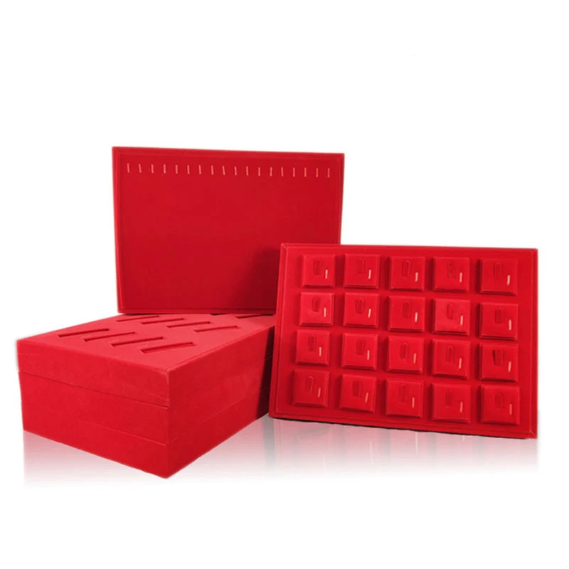 Red Velvet Ring Jewelry Display Tray Holder Stud Bracelet Earring Pendant Necklace Watch Jewelry Storage Organizer Showcase Tray