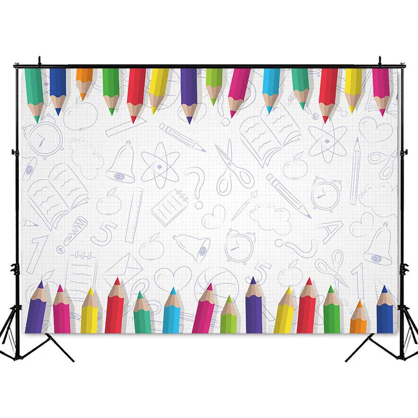 Children Baby Back To School Backdrop White Blackboard Pencil Vinyl Graduation Photography Background For Photo Studio Photocall