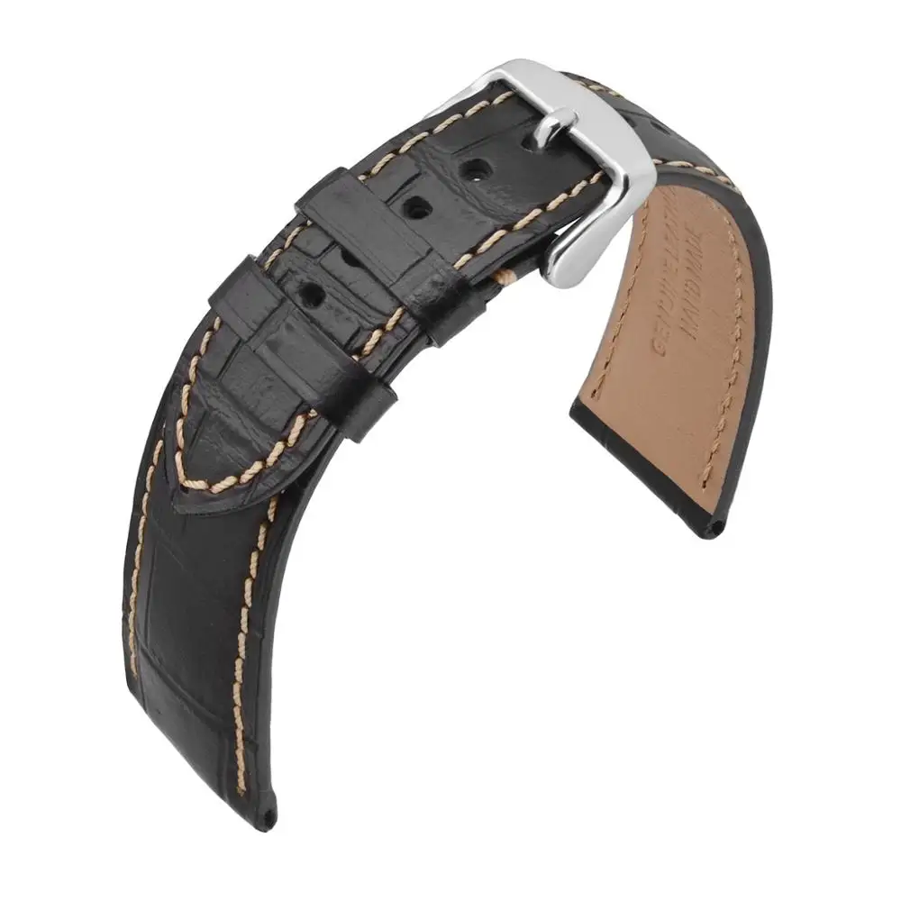 BISONSTRAP Alligator Embossed Cowhide Leather Watch Strap 14mm 18mm 19mm 20mm 21mm 22mm Watchband Watch Accessories for Men and