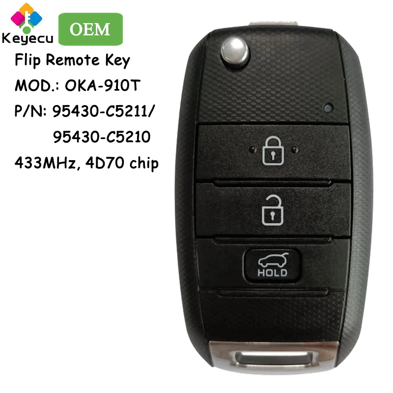 

KEYECU OEM Flip Remote Car Key With 3 Buttons 433MHz 4D70 Chip for Hyundai Sorento 2015 2016 2017 2018 2019 Fob MOD: OKA-910T