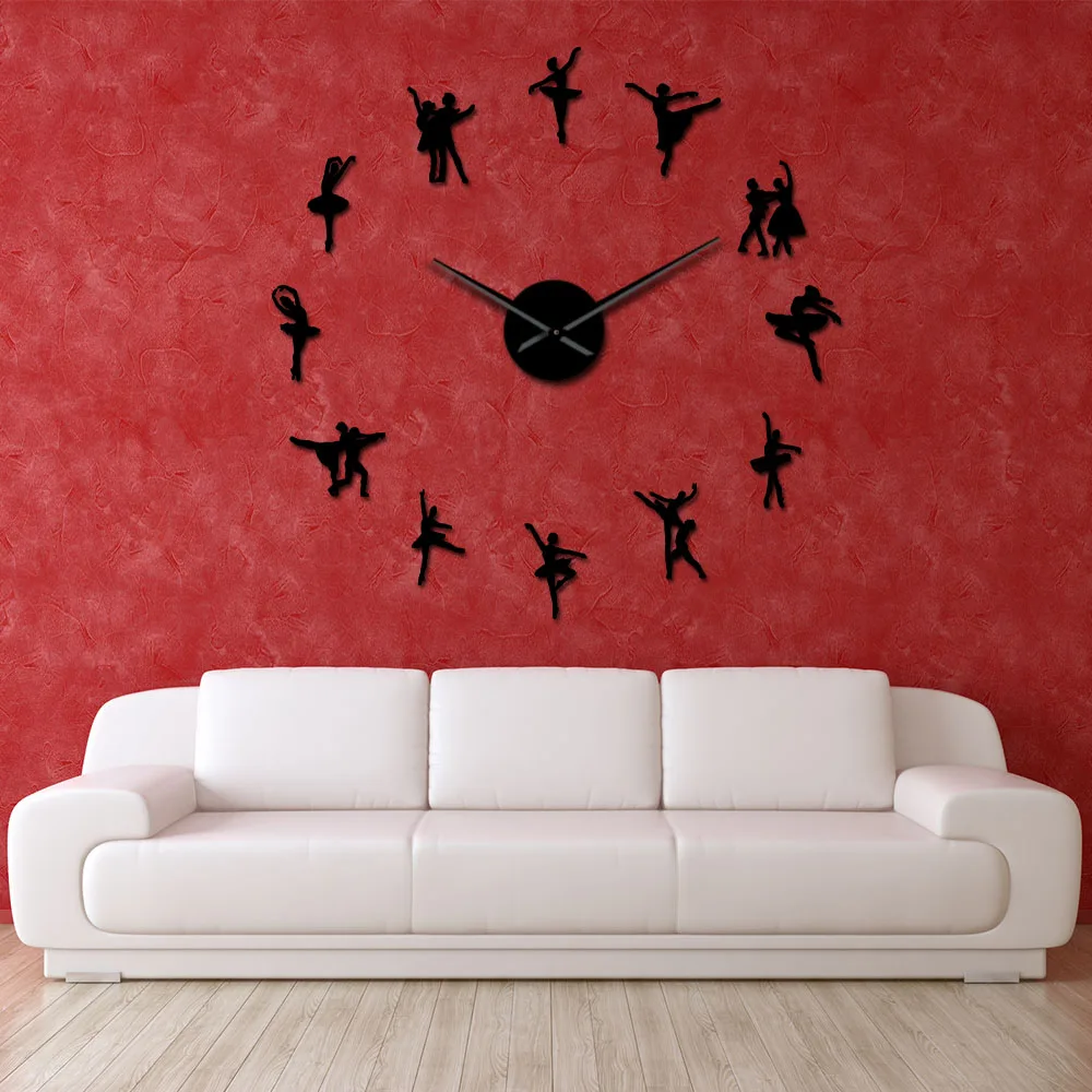 Ballerina Wall Art DIY Large Big Needles Frameless Giant Ballet Dancer Wall Clock Oversized Dancing Girls Mute Watch Dancer Gift