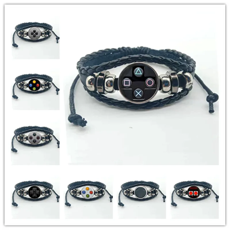 Pulsera de cuero con diseño de controlador de videojuegos, brazalete de marca, regalo perfecto para novio