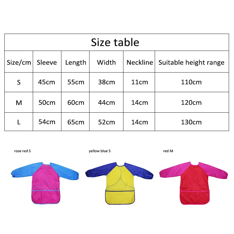 Waterproof Art Aprons Smock Nylon Long Sleeve Kids Painting Shirt Paint Apron Girl Boy School Painting Accessory 3 Size