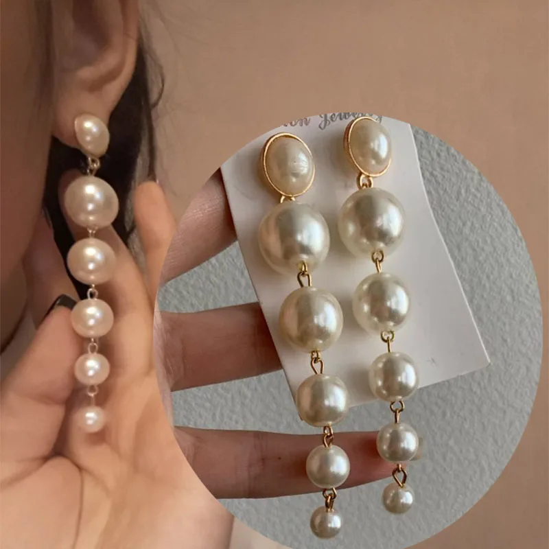 IPARAM Fashion Korean Long Pearl Drop Earrings for Women Trendy Elegant Created Big Simulated Pear Earrings Wholesale