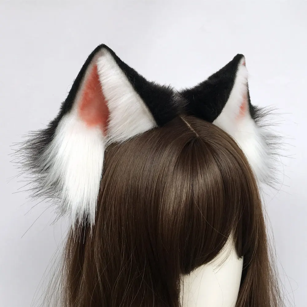 New Black White Cat Fox Ears Hair Hoop Headwear Hand Made Work Costume Accessories Custom Made For Cosplay Game Party