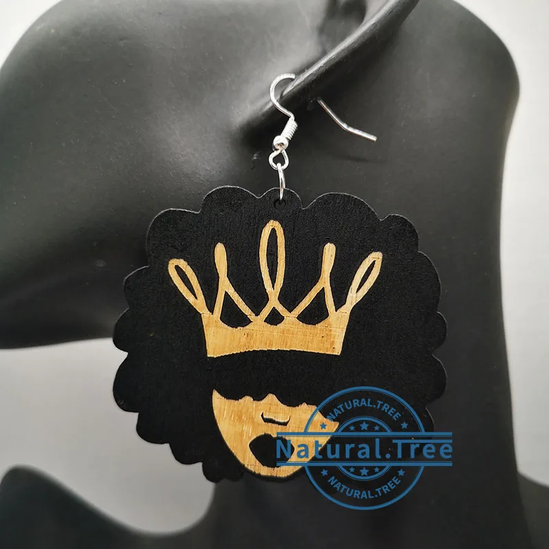 Engraved black Crown Wooden Earrings