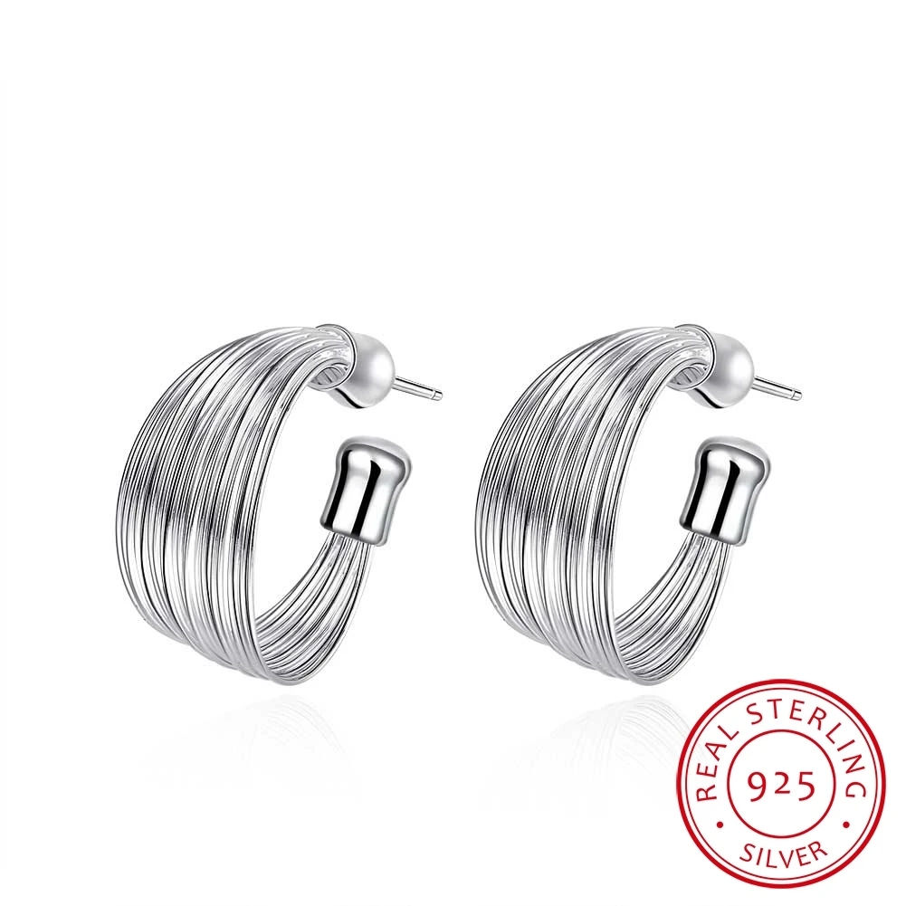 LEKANI Hot Sale 925 stamp silver color Fashion Jewelry Multilayer Stud Earrings Jewelry Women Earrings for Wedding Party Bijoux