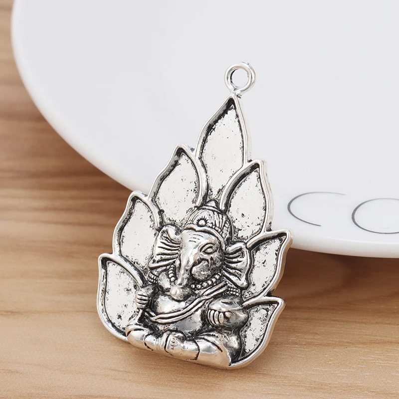 6 Pieces Tibetan Silver Large Ganesha Elephant God Of Beginnings Charms Pendants for DIY Necklace Jewellery Making Findings