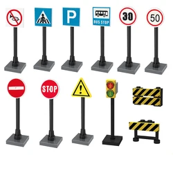 City Street Traffic Road Signs Roadblock Signal Light Speed limit Humanoid road Parking lot sign Building Blocks Toys