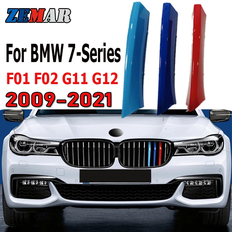 3pcs ABS For BMW F01 F02 G11 G12 E65 E66 7 Series 2002-2018 2019 2020 2021 Car Racing Grille Strip Trim Clip M Power Accessories