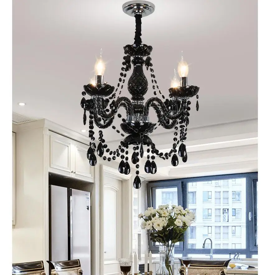 

Modern Black Decora Crystal Chandeliers D48cm H45cm Black LED Chandelier For Living Room AC lustres de sala de cristal Pendants