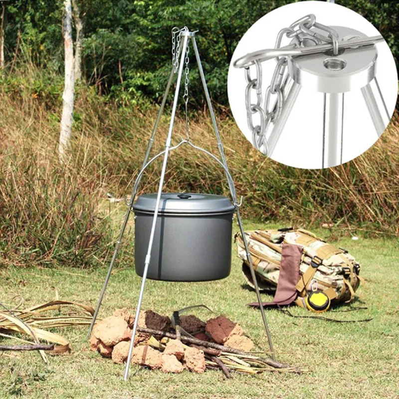 Campfire Tripod Ultra Light Aluminum Grill Camping Hanging Pot Rack Barbecue Outdoor Portable Mini Triangle Bracket