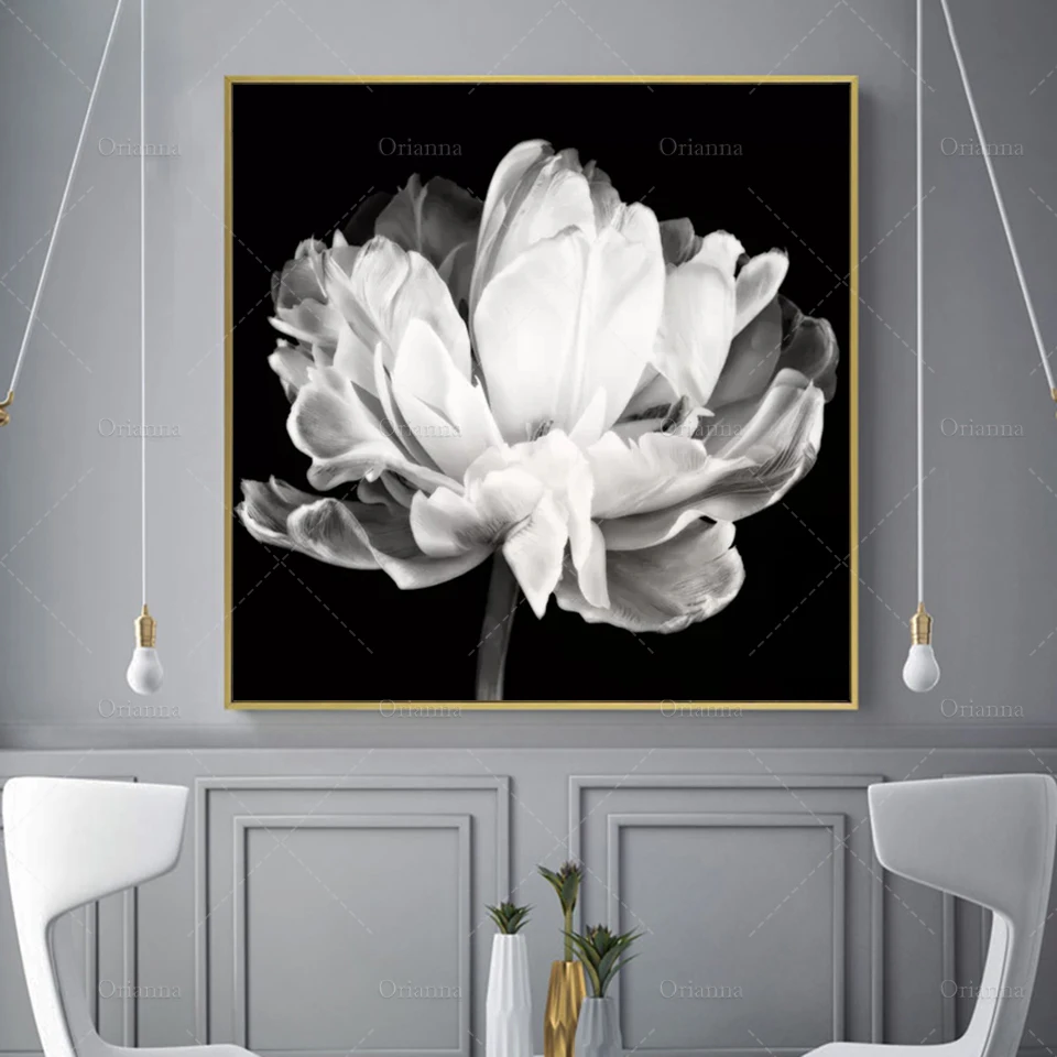 

Nordic Tulipa Double Black White Print Canvas Home Minimalism Bedroom Decoration Wall Art Painting Modular Pictures Living Room