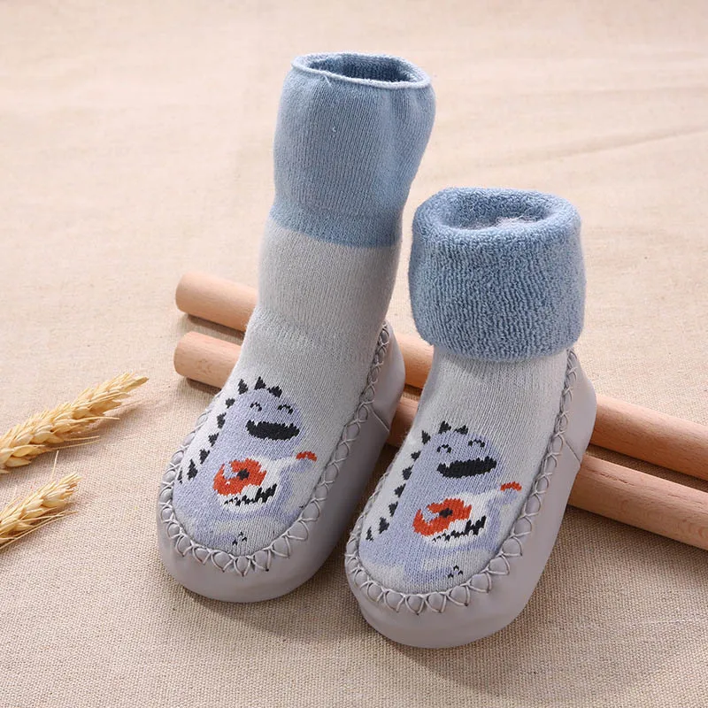 6 Months To 3 Years Old Baby Rubber Shoes Toddlers Infant Sock Cartoon Animal Pattern Anti-slip Warm Terry Winter Baby Shoes