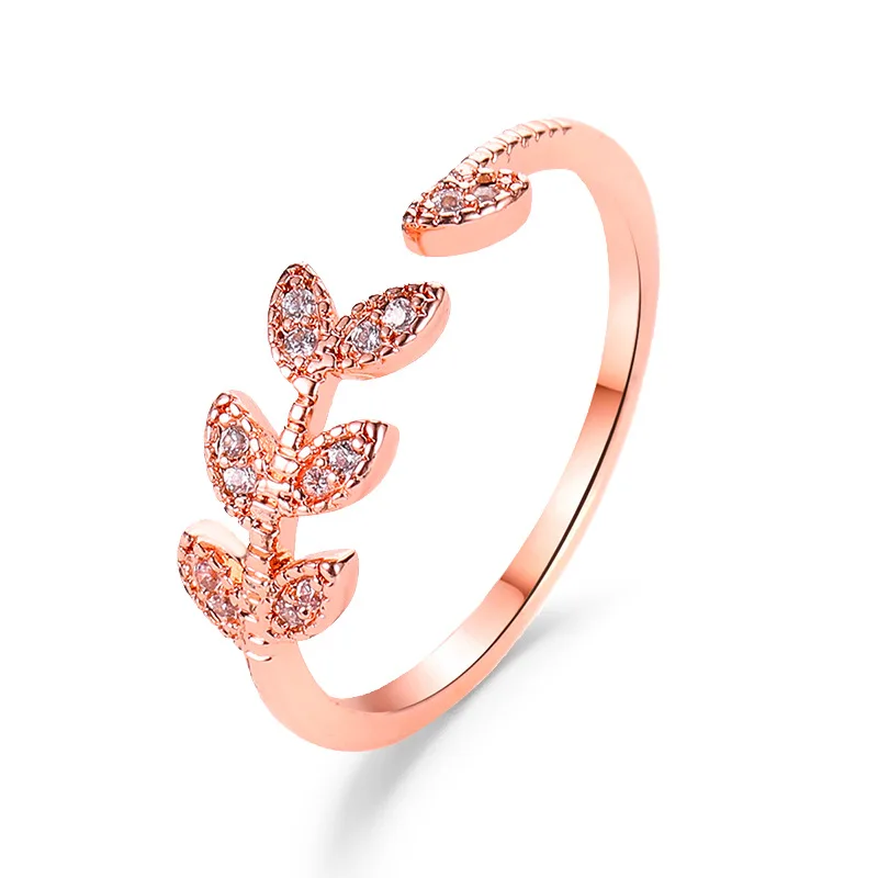 Woozu Luxurious Leaf Crystal Engagement Rings Women's Eternity Wedding Band Rings For Female Rose Gold Color Rings Jewelry Gifts
