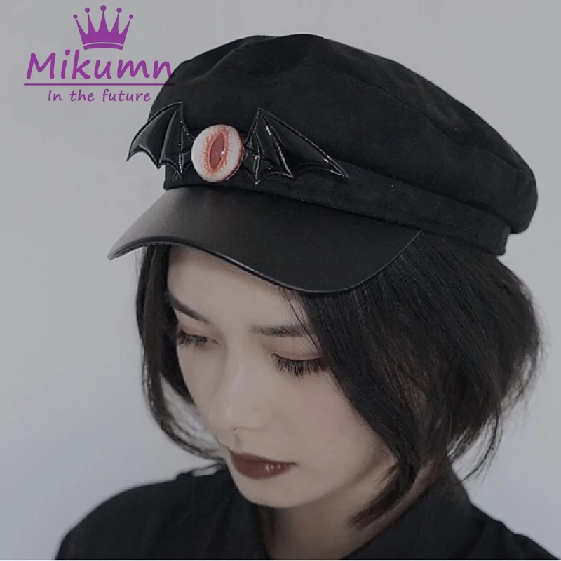 Gothic Dark Bat Eye Vintage Black Newsboy Hats Chic Casual Women Beret Hats Harajuku Streetwear