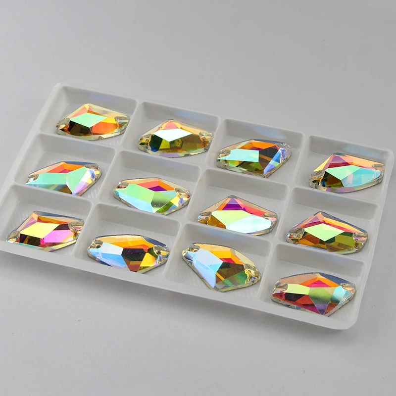 Cristal en forma de hacha para coser con diamantes de imitación, cristal plano 3256, piedra galáctica para coser, tamaño 5*10 9*14 12*19 16*27 para