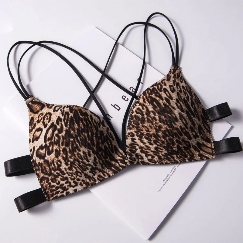 EFINNY Fashion Floral Leopard Print Bras Front Buckle Deep V Gather Bras Lingeries Cross Beauty Back Women Bras