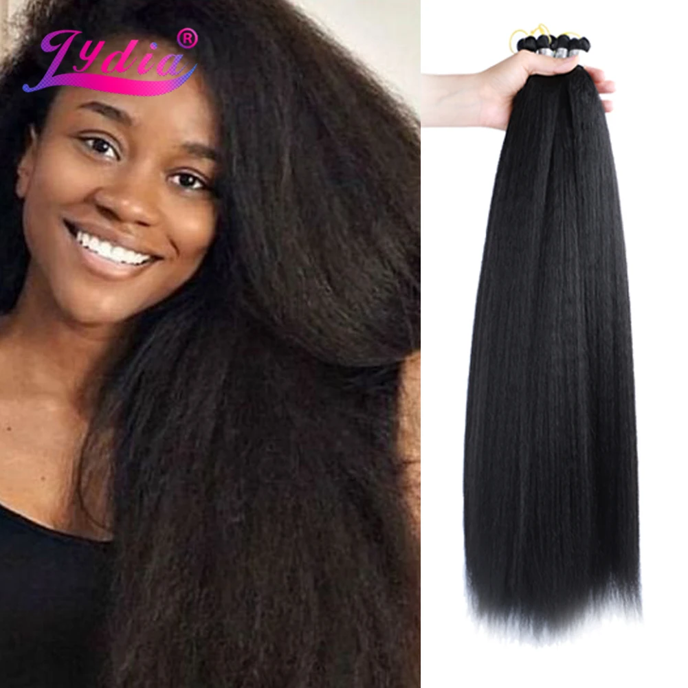 Lydia-Extensions Capillaires Synthétiques Droites et Crépues, Tresses Afro Noires au Crochet, 3 Pièces