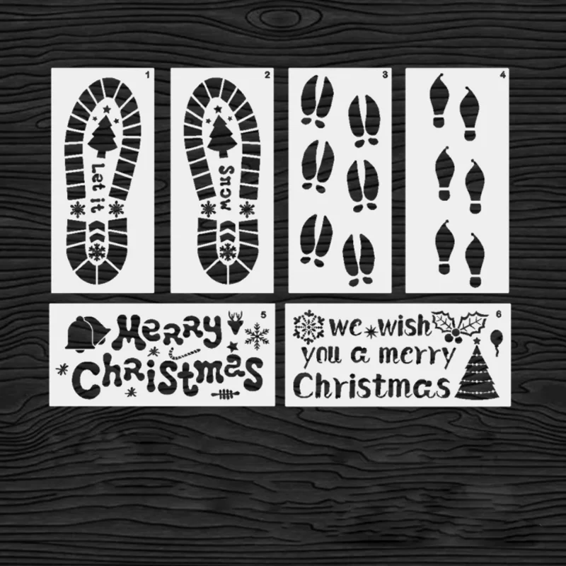 6pc 14*30.5cm Christmas Elf Footprints DIY Layering Stencils Scrapbook Coloring Embossing Album Decor Painting Template Reusable