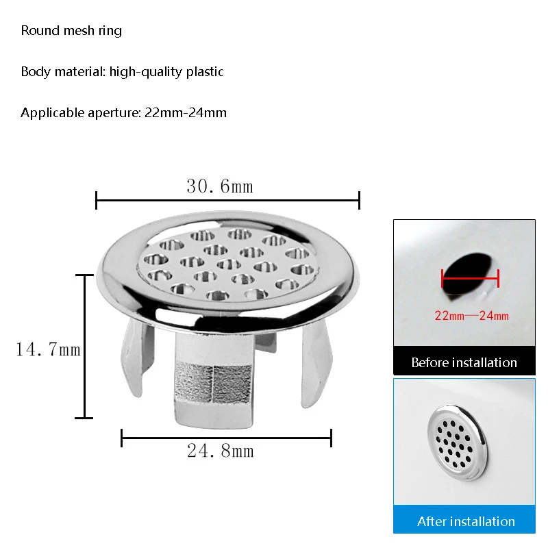 Fregadero de baño con anillo redondo, cubierta de repuesto de desbordamiento, de plástico, chapado en plata, embellecedor ordenado, lavabo de cerámica, ollas de cerámica