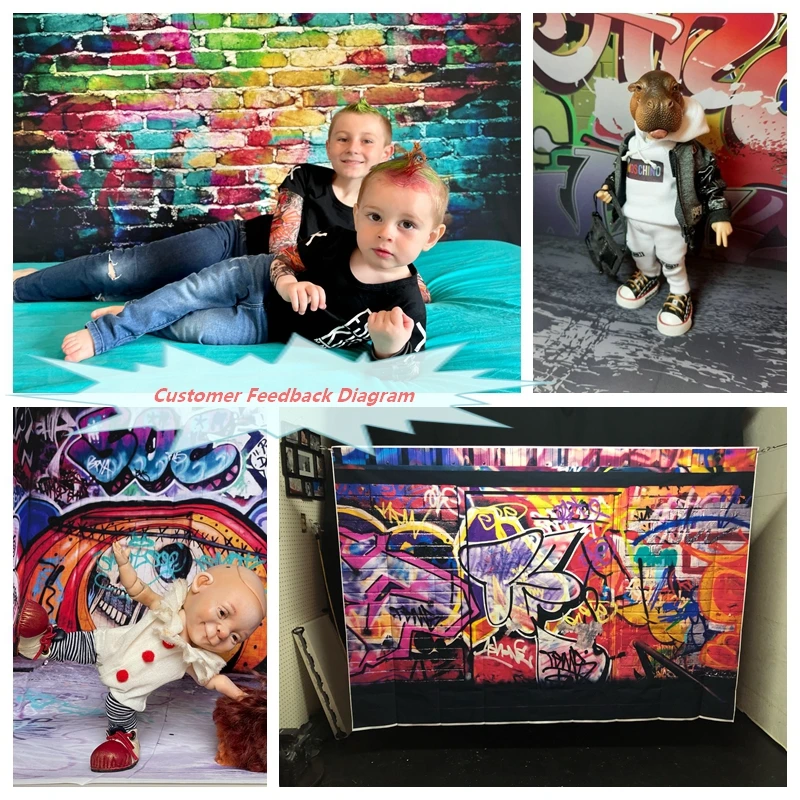 그런 낙서 벽돌 벽 80 90 년대 음악 파티 배경 아기 샤워 초상화 사진 배경 사진 스튜디오 사진