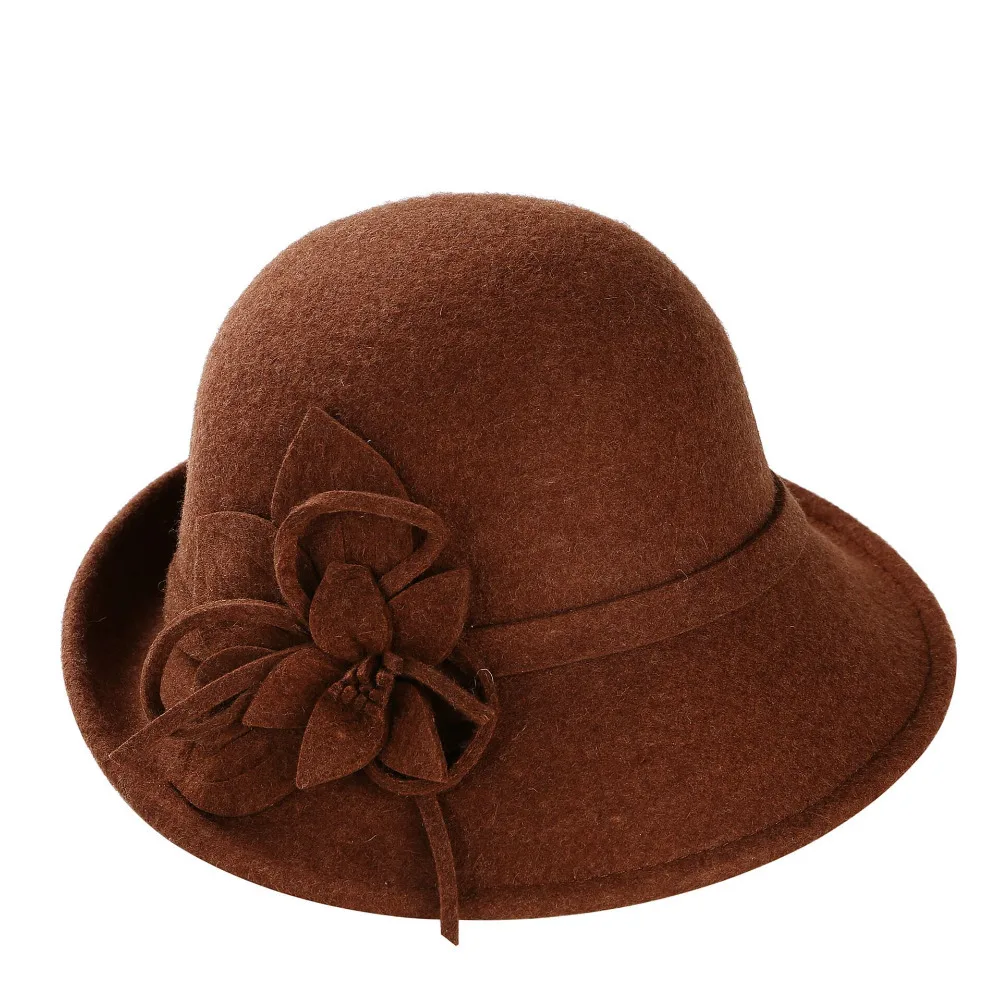 100% wool Female Winter Australia Wool Vintage Floral Womens Fedoras Felt Hats French Bowler Sombrero Fedora Wool Hat For Women