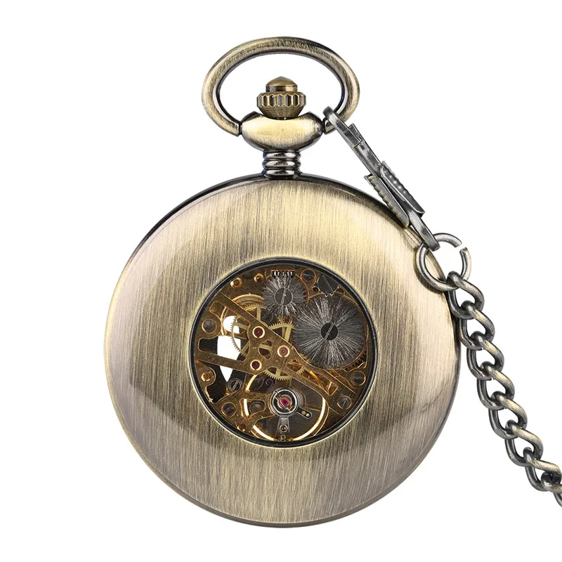 Vintage Wood Case Mechanical Pocket Watch Roman Numerals Carving Flower Dial Handwinding Clock Pendant Chain Women Men Gifts