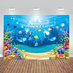 Cartoon Under The Sea Backdrop Torpical Photography Underwater Shark Aquarium Mermaid Baby Shower Background Kids Boy Birthday