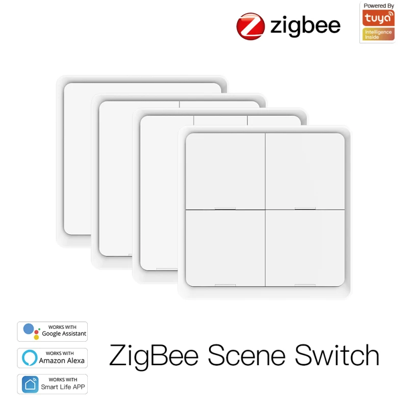 

4 Gang Tuya ZigBee Wireless 12 Scene Switch Push Button Controller Battery Powered Automation Scenario For Google Home App