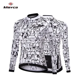 Women Jersey Breathable White Cartoon Cat Cycling Jersey Spring Anti-Pilling Long Sleeves Bike Clothing Top Road Team Bicycle