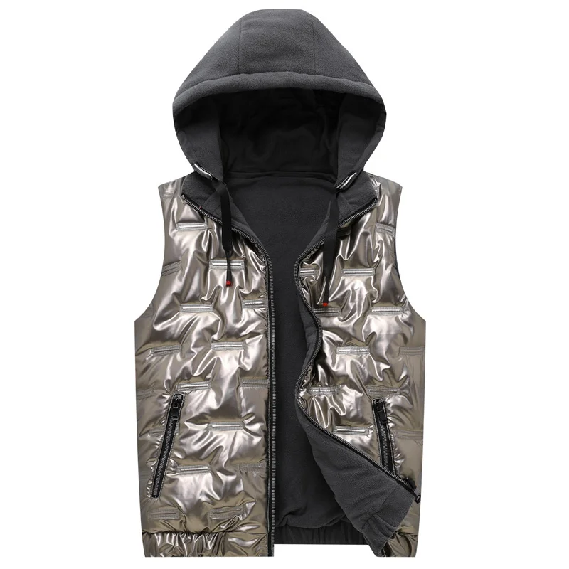 

Autumn 2022 Winter New Vest Mens Casual Solid Hooded Warm Sleeveless Straight Slim Thicken Reversible Male Vest Outerwear