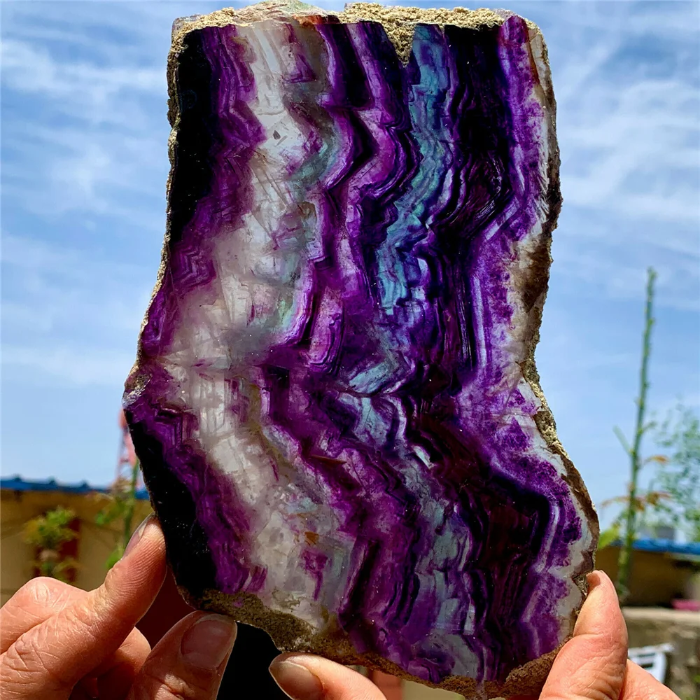 Natural beautiful rainbow-fluorite crystal raw stone specimen