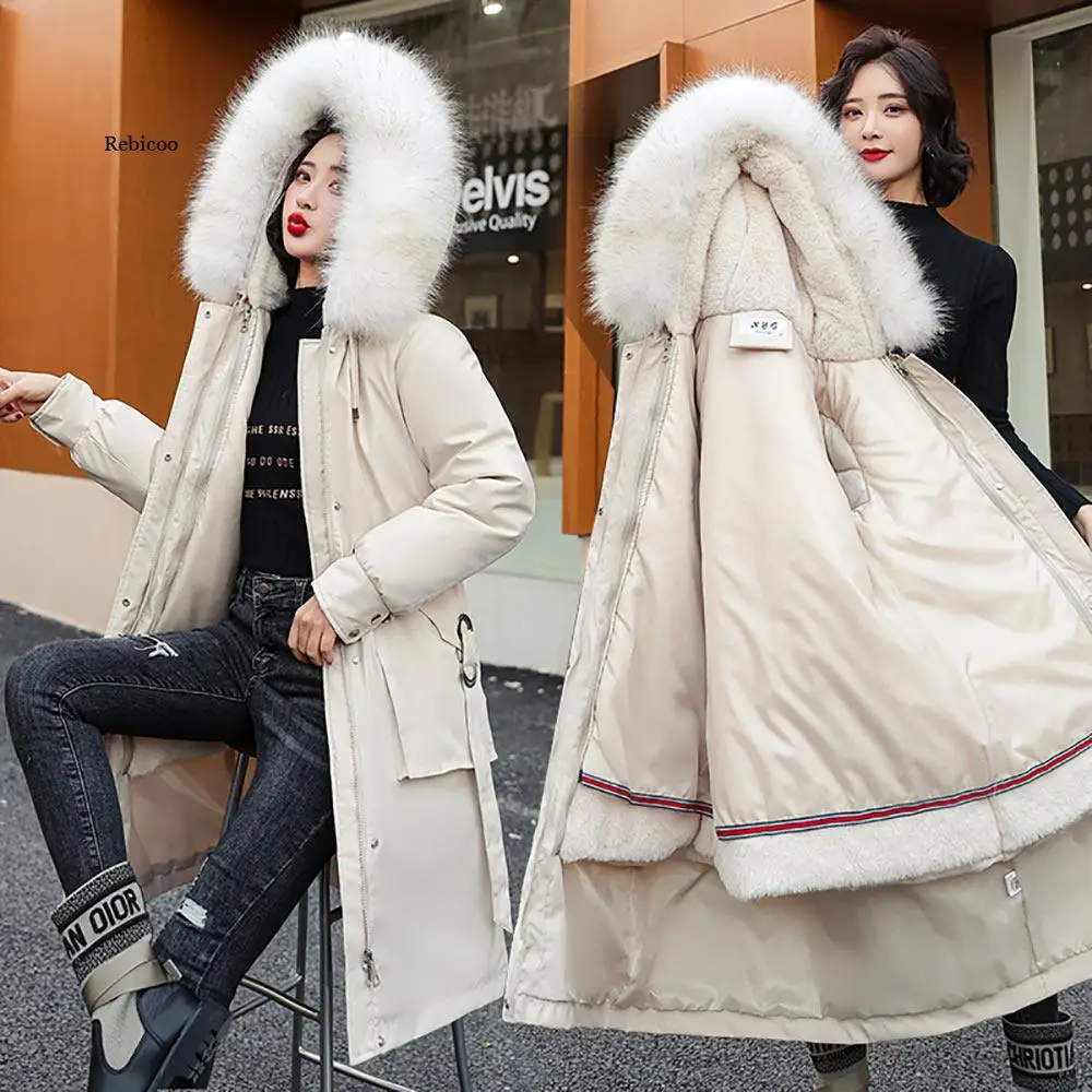 -30 Degrees Snow Wear Long Parkas Winter Jacket Women Fur Hooded Clothing Female Fur Lining Thick Winter Coat Women