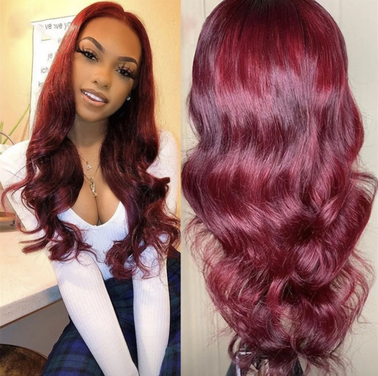 

Svipwig Synthetic Lace Front Wigs Long Wavy Wine Red Heat Resistant Fiber Hair Glueless Lace Wigs Natural Hairline Wigs