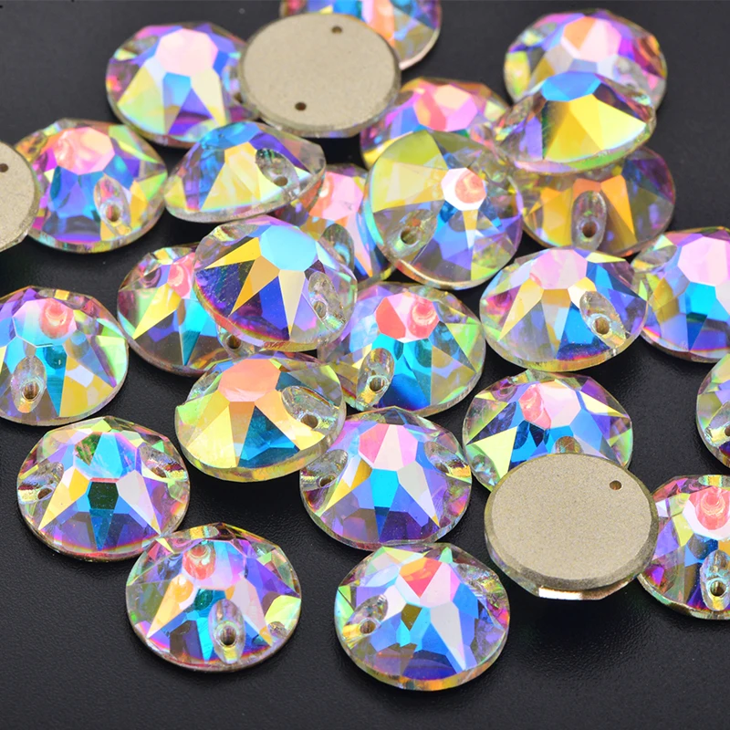 JUNAO 8mm 10mm 12mm Sewing K9 Glass Crystal AB Rhinestone Flatback Round Strass Diamond Sewn Crystal Stones for DIY Clothes