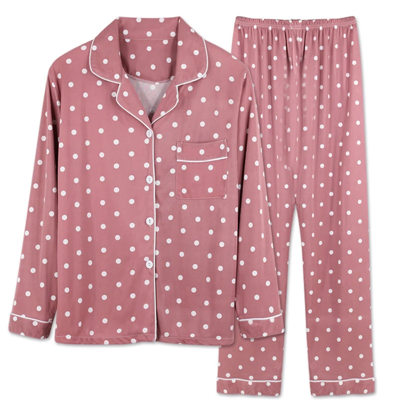 Sleepwear Women Pajamas Sets Long Sleeve Home Wear Suit For Women Two Piece Set Female Pijama Button Pyjama Clothes Polka Dot